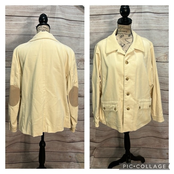 Lauren Jeans Co Corduroy Blazer Leather Elbow Patches Size 1X Cream Pockets - Picture 1 of 13
